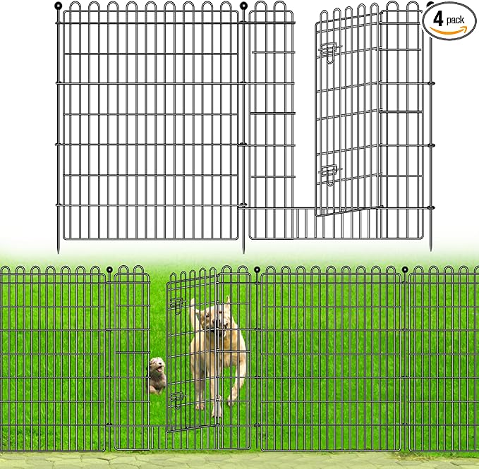 4 Panels No Dig Decorative Garden Fence with Gate for Yard, 48 in(H) X 10.5 ft(L) Animal Barrier Fencing for Outdoor Dog, Metal Portable Garden Fences for Borders, Pets, Landscape, Temporary Fence