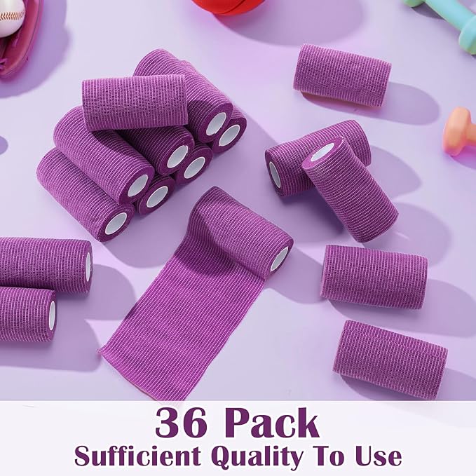 Treela 36 Pcs Self Adherent Bandage 4" X 5 Yard Wrap Breathable Cohesive Bandage Elastic Adhesive Tape for Stretch Athletic Sports Wrist Ankle(Purple)