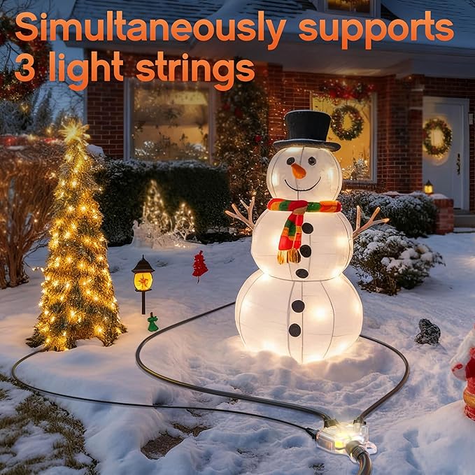 15 ft 12 Gauge Heavy Duty 3 Outlet Extension Cord Splitter with Indicator, Waterproof Outdoor Extension Cord with Multiple Outlets, 15A 1875W for Home & Workshop, ETL Listed, Black SJTW