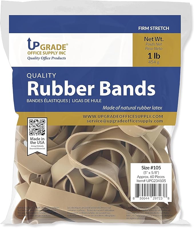 Upgrade UPG234105 Large Rubber Bands, Size 105, Thick Wide, 60 Count, 1 lb Bag, USA
