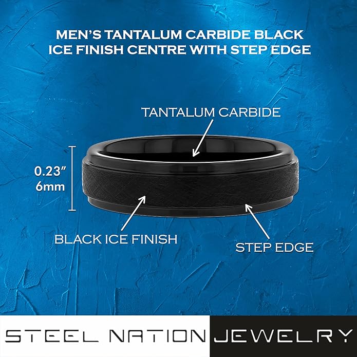 Men's 6mm Tantalum Carbide Contemporary Bands - Choice of Designs with Step Edges