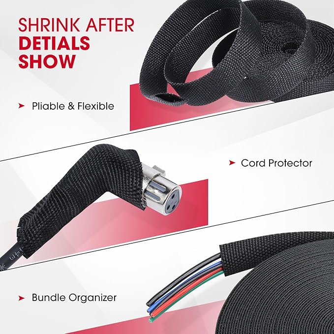 2 in 1 Heat Shrink Braided Sleeving Fabric Tubing-Ideal fit Irregular Shape Hose/Cable/Wire (1"(25mm), 80FT)