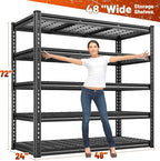 REIBII 48" W Garage Shelving 3000LBS Metal Shelving Heavy Duty Storage Shelves Adjustable Metal Shelf 5 Tier Pantry Shelves for Warehouse Garage Basement Pantry 48" W x 24" D x 72" H