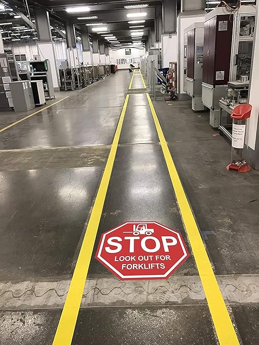 "Stop Look Out for Forklifts" - Laminated Vinyl Floor Sign by Graphical Warehouse - 5S Safety and Security Signage, Visual Communication Tool (22")