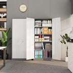 Superday Metal Storage Cabinet with Lock, 72" H Garage Storage Cabinet with Doors and 4 Adjustable Shelves,White Grey Steel Locking Cabinets for Office, Home, Garage, Gym, School