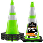 28” Lime Green Traffic Cone - Dual 6" & 4" Reflective Collar – 4 Pack - Multipurpose Premium PVC Safety Cone for Parking, Caution, Construction, Road Crews, Emergency Vehicle - Xpose Safety