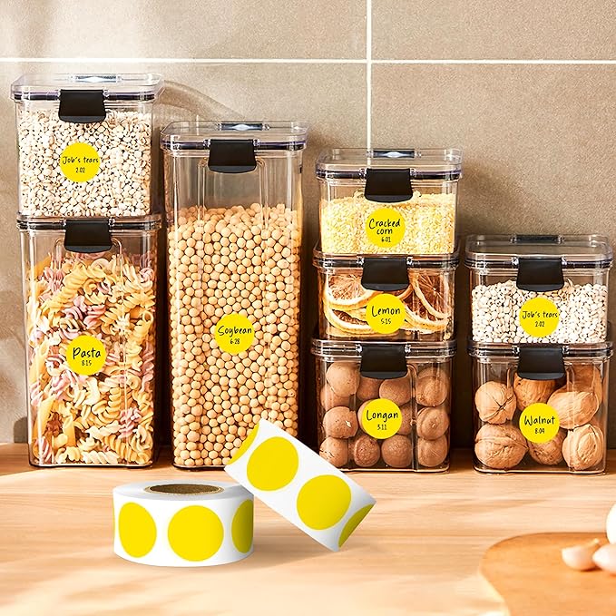 PARLAIM 3/4 Inch Color Coding Label Stickers,500PCS Circle Inventory Sticky Dots Sticker in Dispenser Box,Yellow Adhesive Round Dot Labels for Office Home (Yellow)