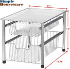 Simple Houseware Stackable 2 Tier Sliding Basket Organizer Drawer, Chrome