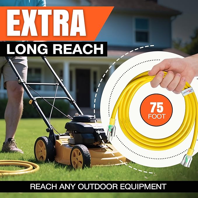75ft Outdoor/Indoor Extension Cord 10/3 Gauge Ultra Heavy Duty 3 Prong SJTW, Waterproof, ETL Listed, Flexible Cold-Resistant Long Power Cord,15A 125V 1875W, Green by LifeSupplyUSA