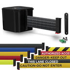 WM412 Retractable Belt Wall Mounted Smooth Black Crowd Control Barrier and Receiving End, 15' Black Belt
