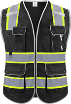 Reflective Safety Vest for Men Women, High Visibility Safety Vest with 8 Pockets Zipper Front, Meets ANSI Standards