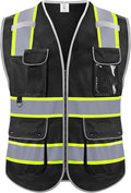 Reflective Safety Vest for Men Women, High Visibility Safety Vest with 8 Pockets Zipper Front, Meets ANSI Standards