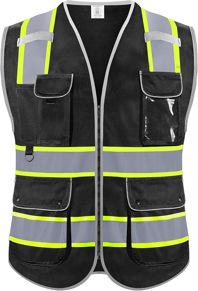 Reflective Safety Vest for Men Women, High Visibility Safety Vest with 8 Pockets Zipper Front, Meets ANSI Standards