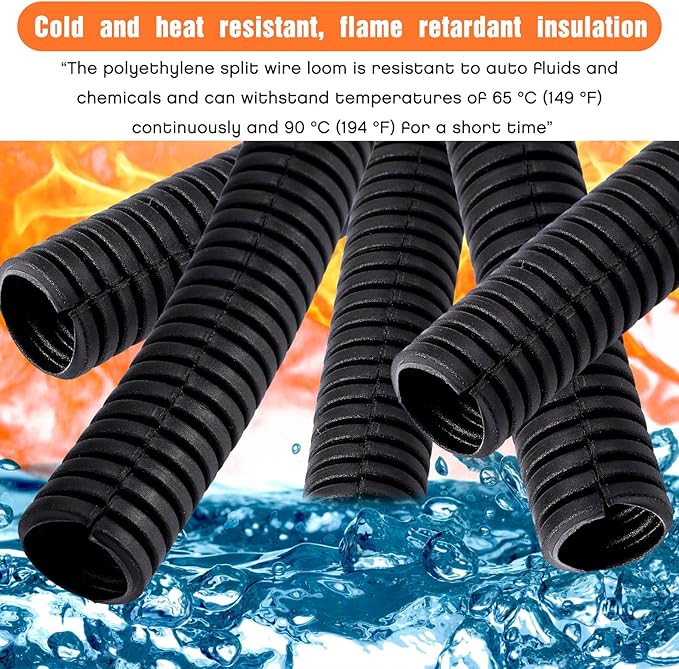 Sasylvia 3/8" X 500 ft Split Wire Loom Cord Protector Tubing Split Conduit Protector Tubing Convoluted Tube Flexible Electrical Wire Cover Protective Sleeves(Black)