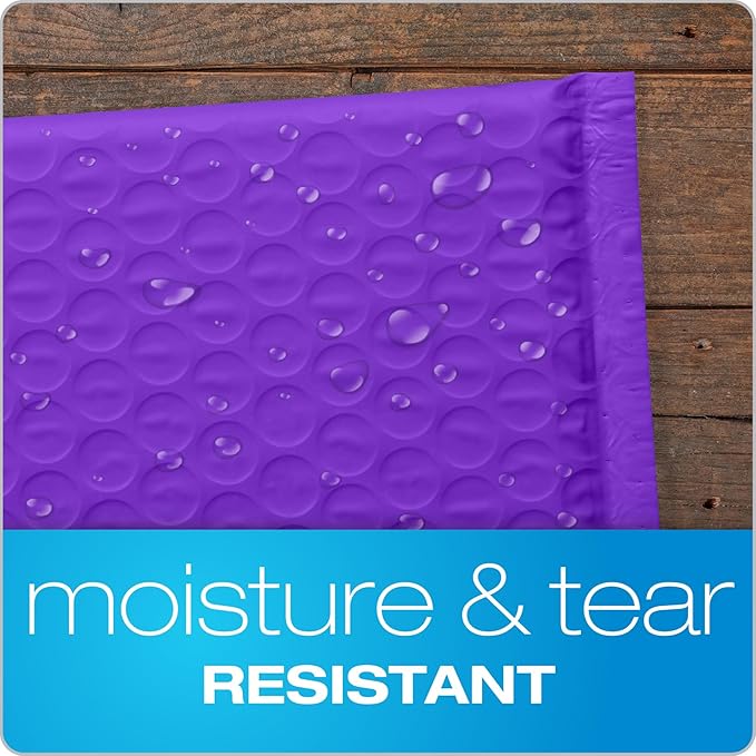 Quality Park Bubble Mailers, 8.25" x 11", Purple Poly Mailers, Padded Envelopes, Shipping Bags, Water Resistant, Self Seal, 25 Per Box (QUA85905)
