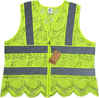 Lace-Mesh Safety Vest for Women & Men - Breathable, High Visibility Vest with Zipper & ANSI Class 2 Reflective Strips