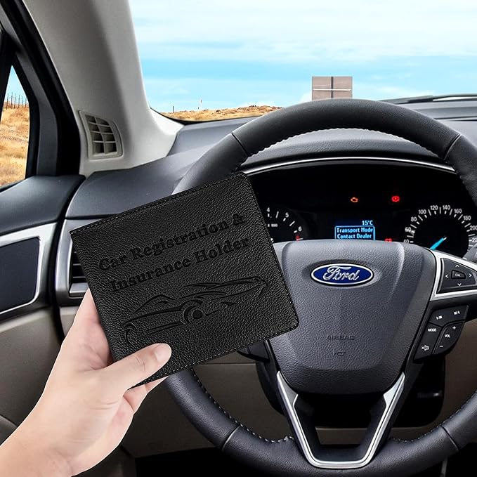 Car Registration and Insurance Holder, Premium PU Leather Vehicle Glove Box Car Organizer Men Women Wallet Accessories Case for ID, Driver's License - Black