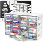 Arteza 16 Drawer Organizer and Storage Cabinet – Clear Plastic, Stackable Drawers for Makeup, Crafts, Sewing, Office Supplies, Small Parts & Tools.
