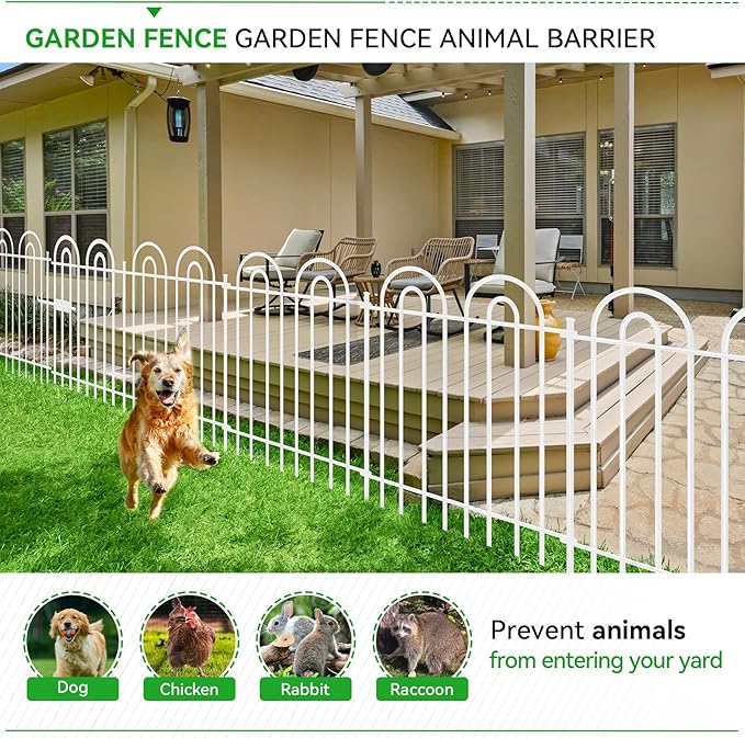 10 Panels Decorative Garden Fence with Gate, 42in(H)×21.6ft(L) Tall No Dig Fence Animal Barrier, Metal Tube Garden Edging Border, Reusable Ground Defense Temporary Fencing for Outdoor Yard, White