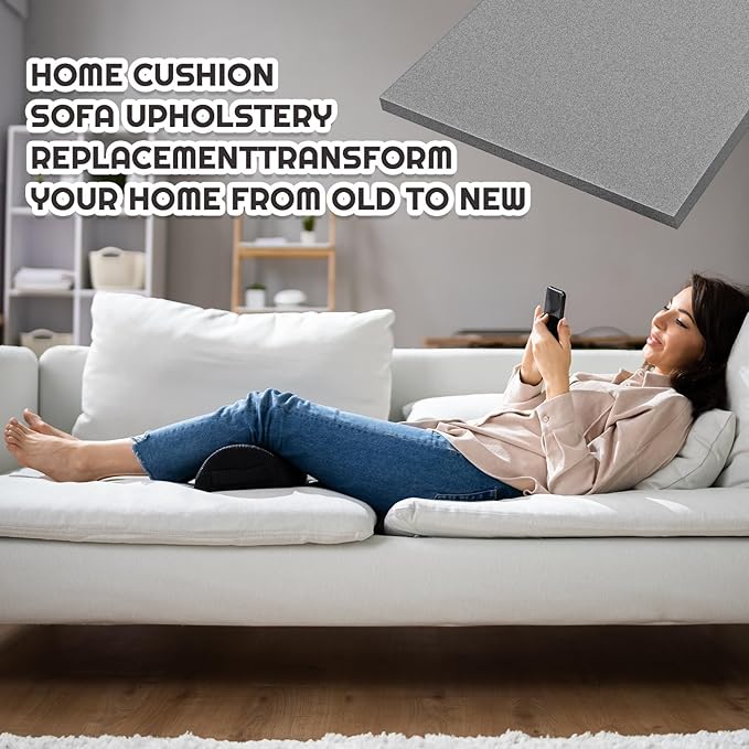 Amylove Polyurethane Foam 24" x 72" High Density Cushion Upholstery Foam Sheet for Seat Replacement DIY Projects Chairs Headboards Sofas Home(1/4" X 24" X 72",Gray)