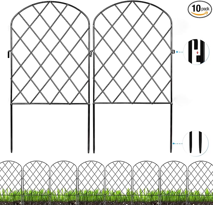 Decorative Garden Small Fence 10 Pack,10 Ft (L) X 24 in (H) Black Mesh Rustproof Metal Fence, Animal Barrier Fence for Small Dog, Border Folding Patio Fences,Outdoor Flower Bed Landscape Decor