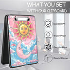 Clipboard with Storage, High Capacity Plastic Storage Clipboard with Pen Holder for for Women Teachers Work, School & Office Supplies, Cute Pattern Decorative Clipboards, Sun and Moon