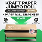 Brown Kraft Paper Jumbo Roll 18" x 14400" (1200 ft) with Dispenser – USA-Made Natural Kraft Paper 30lb Thickness for Packing, Wrapping, Void Filling, Kids' Arts, DIY & School Projects by IDL Packaging