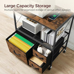 File Cabinet with Charging Station, 3 Drawer Lateral Filing Cabinet for Home Office, Mobile Printer Stand with Open Shelf, Fits A4/Letter Size File, Nonwovens Drawer, Rustic Brown FCHR98E01