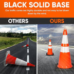 Pyle 28-Inch Safety Traffic Cones, 6-Pack Orange Parking Cones with Reflective Collars, Stackable PVC Construction for Roadwork, Sports Training & Events, Solid High-Density Base for Stability