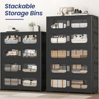 250 Gallon Extra Large Storage Bin with Lid and Wheels, Stackable Collapsible Plastic Storage Box with Door, Foldable Organizer for Closet, Kitchen, Office, Living Room, 5 Pack Black