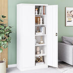 Metal Cabinet,71" Lockable Storage Cabinet with 2 Doors and 5 Adjustable Shelves,Tall Steel Cabinets for Garage,Home Office,Basement,School,Hospital(White)