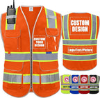 BeautyWill Custom Logo 10 Pockets Safety Vest Class2 ANSI Certified High Visibility Reflective Vest