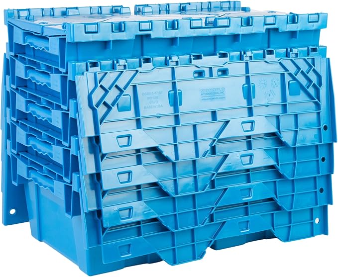 Hudson Exchange 19.6 x 11.6 x 7.3” (3.7 Gallon, 5 Pack) Storage Tote Distribution Container with Hinged Attached Lid, Blue