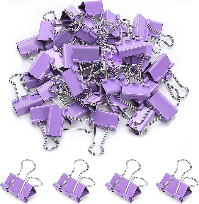 50 Pack Medium Purple Binder Clips 1 Inch (25 mm), Colored Paper Clamps, Middle Size Paper Clips for Office Home School Business 1"