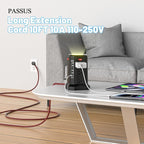 PASSUS Surge Protector Power Strip with 5 USB Ports and Night Light,10FT Braided Extension Cord with 12 AC Multiple Outlets, Power Tower Overload Protection for Home Office Dorm Room Essentials