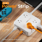 TESSAN Surge Protector Power Strip, 5 Ft Extension Cord Flat Wall Plug with 4 USB (2 USB C) 8 Outlets, 2100J Dual Surge Protection, 20W Multiple Charging Station for Home, Office, College, Dorm Room