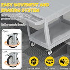 Heavy Duty Plastic Utility Cart with Wheels, Rolling Flatbed Tool Cart on Wheels, Service Cart for Garage, Warehouse, Workshop, Office, Cleaning (Gray-45.7 inch)