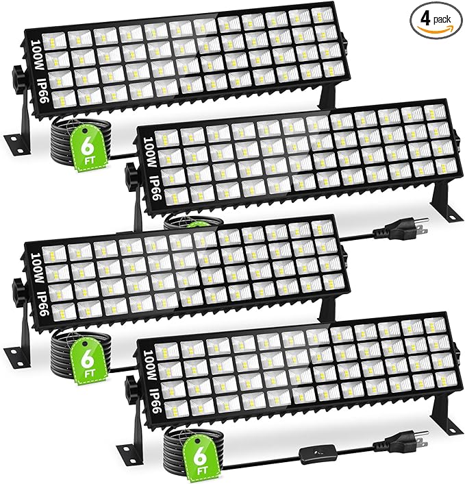 4 Pack LED Shop Lights, 100W 11000LM Plug in Garage Light with 6FT Power Cord, IP66 Waterproof Work Bench Shop Lights for Garage, Workshop, Warehouse, Outdoor, Yard, Garden