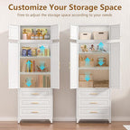 Kitchen Pantry Cabinet, Tall Storage Cabinets with Three Drawers, 90" H Metal Cabinet with Shelves, Freestanding Cupboard for Dining, Living Room, White, 16" D x 32" W x 90" H,Assembly Required