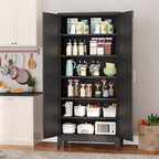 Metal Pantry Cabinet with 2 Doors and 5 Adjustable Shelves, 75"Kitchen Storage cabinets with Gold Handles, Versatile Storage for Laundry Room, Living Room, Bathroom, Dinning Room, Utility Room-Black