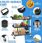 AQNIEGEP Utility Carts with Wheels, Heavy-Duty 510lbs Rolling Cart w/Lockable Wheels, Restaurant/Kitchen/Food Service Cart on Wheels, 3 Tier 16.9" D x 31.5" W x 39.5" H