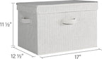 StorageWorks Fabric Storage Bins with Lid, Decorative Storage Boxes for Shelves, Stackable Closet Organizer Basket with Handles, Jumbo, Gray and White Stripes, 2-Pack