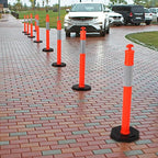 Delineator Post with Base 6 Pack, PeakPursuit 45 Inch Portable Orange Traffic Delineator Posts Cones with Reflective Collars for Driving Practice and Construction Work