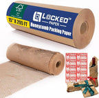 Honeycomb Packing Paper Roll 15" x 295 FT with Fragile Stickers– Biodegradable Cushioning Wrap for Moving, Shipping & Gift Wrapping – 100% Recyclable, FSC Certified Eco-Friendly Packaging
