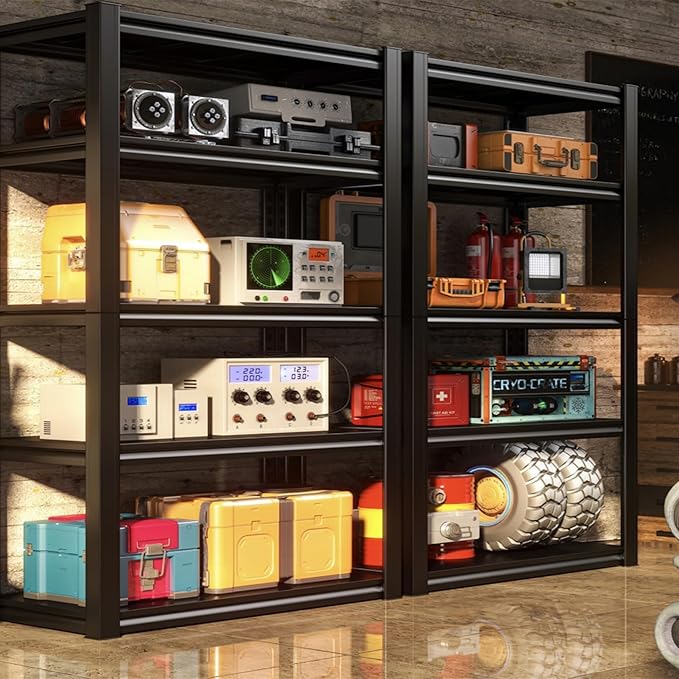 Raybee Storage Shelves, 72" H Garage Shelving, 5-Tier Adjustable Garage Shelves, 2000LBS Metal Shelving for Basement, Garage, Warehouse, Pantry, 72" H x 31.5" W x 16.5" D, Black