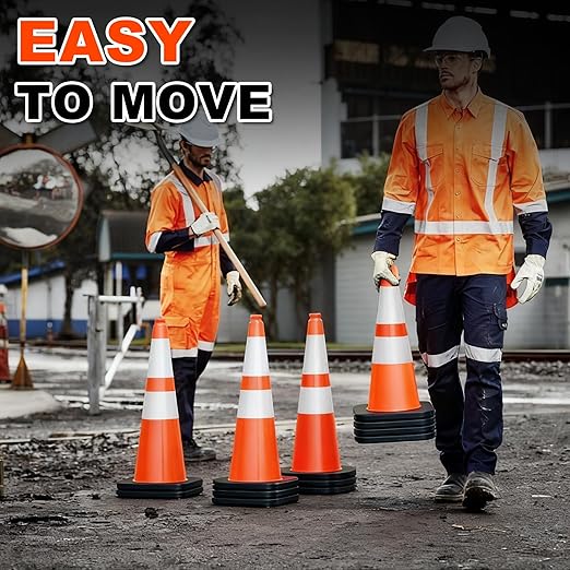 28" Orange PVC Construction Cones - 8 Pack with Reflective Collars & Black Base, for Roadwork, Parking, and Crowd Control Safety