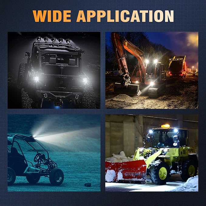 2.8 Inch 48W 5952LM LED Work Light Bar, with Shock Pad 12V Flood Light IP68 Waterproof, 2PCS LED Tractor Lights Applicable for Tractor Excavator Truck Off-Road Vehicle SUV ATV UTV