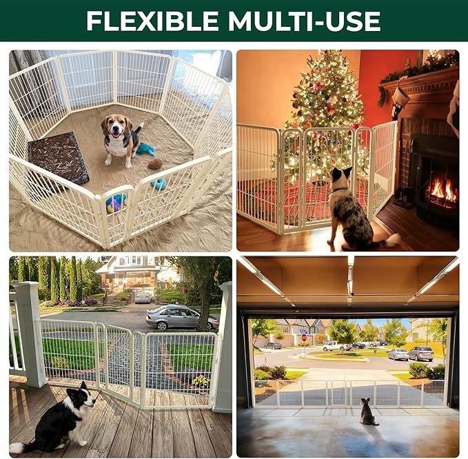 FXW Dog Gate Extra Wide Designed for Indoor Use, Adjustable Width Up to 83-inch Wide (32" H 3 Wire Panels for Small and Medium Dogs), White