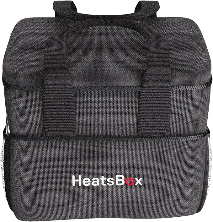 HeatsBox Insulated Food Carrier Bag - Keep Your Meals Cold and Ready to Heat - Black, 2 Compartments - Carry Bag