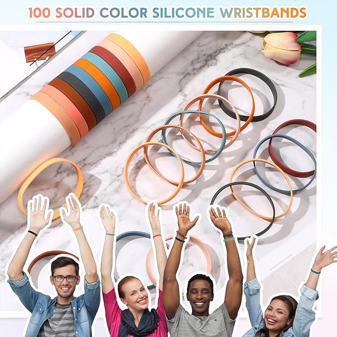 Liliful 100 Pcs Silicone Rubber Wristbands Rubber Wristband Bracelet Bands for Silicone Wristbands for Women Men(Morandi Color)